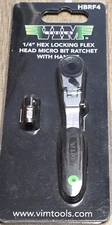 VIM 1/4" Hex  Reversible Micro Locking Flex Head Ratchet w/1/4 Sq Adapter #HBRF4