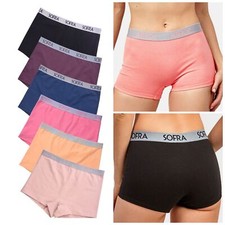 Lot 6 Women Soft Stretch Cotton High Rise Sport Boxer Shorts Boyshort Underwear