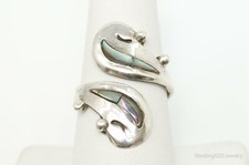Vintage Mexico Paua Abalone Shell Sterling Silver Wrap Ring SZ 8.5 Adjustable
