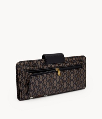 New Fossil Madison Tab Clutch Wallet Black Floral Multi | eBay