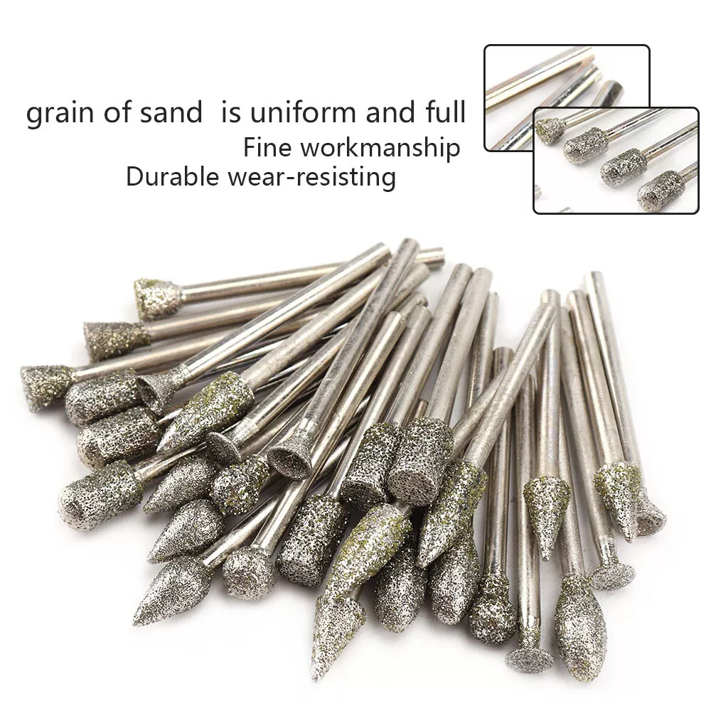 100pcs 3mm Shank Inverted Trapezoid E Shape Diamond Burr Grinding Engraving  Bit for Dremel