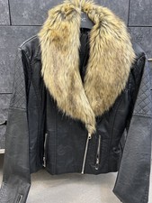 Izabel London Faux Leather Women Jacket With Detachable Fur Coller Uk10 Worn Onc