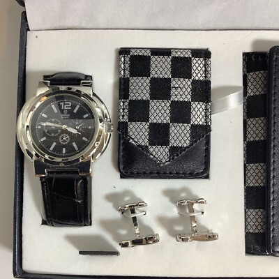 Montre Homme QBOS Neuve Avec étiquettes - Pochette à Clés Et Clips Argent Inclus - Thème Drapeau De Course