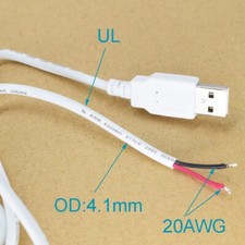 10pcs 1M/3.3FT 20AWG USB 2.0 Male Plug 2pin Wire DIY Pigtail Cable White Color