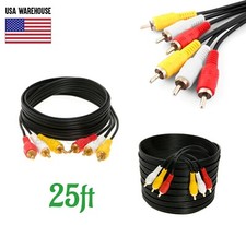 25ft 3RCA Male to Male Composite Extension Audio Video AV Cable Yellow Red White