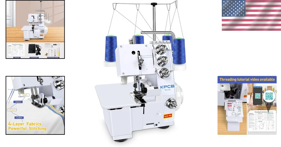 Máquina de Coser KPCB Overlock - Portátil con Guía de Roscado, Luz LED y Kit Foto 2 de 4