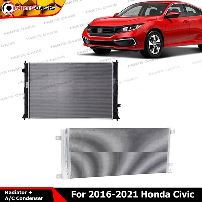 Radiator + A/C Condenser Kit For 2016-2021 Honda Civic 4 Cyl 1.5L Eng