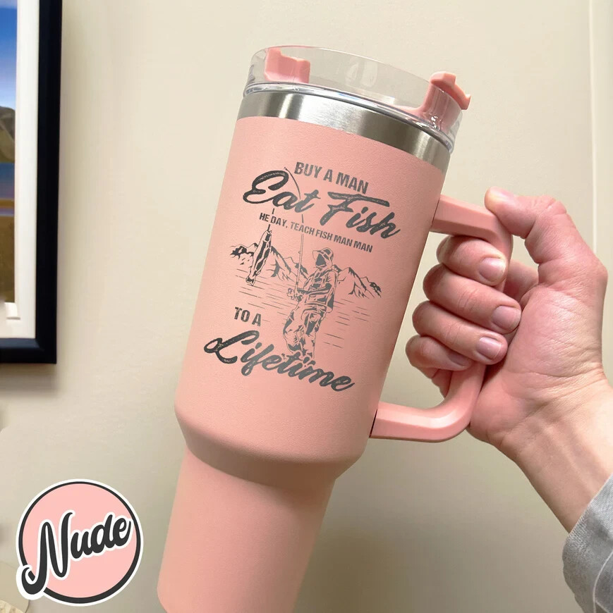 Teach Fish Man 40oz Insulated Tumbler – Personalized Gift, Nude