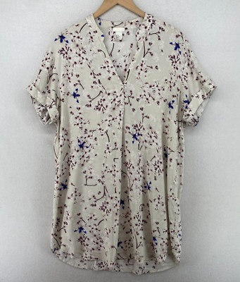 ANNA GLOVER H&M Dress 10 Tunic Floral Shirtdress Popover Short Sleeve Gray