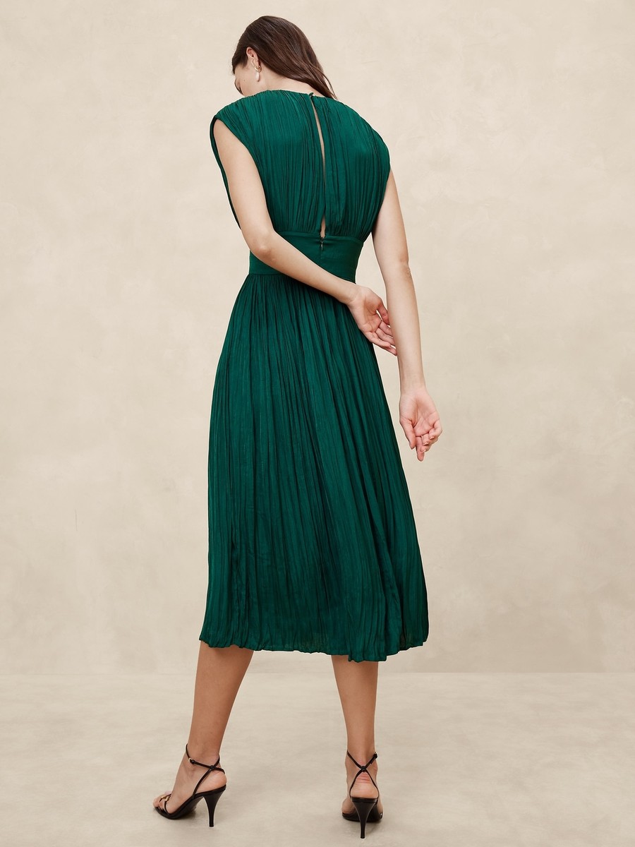 Banana Republic Factory Pleated Midi Dress Blue Dot Sz 0, 2, 10 | eBay