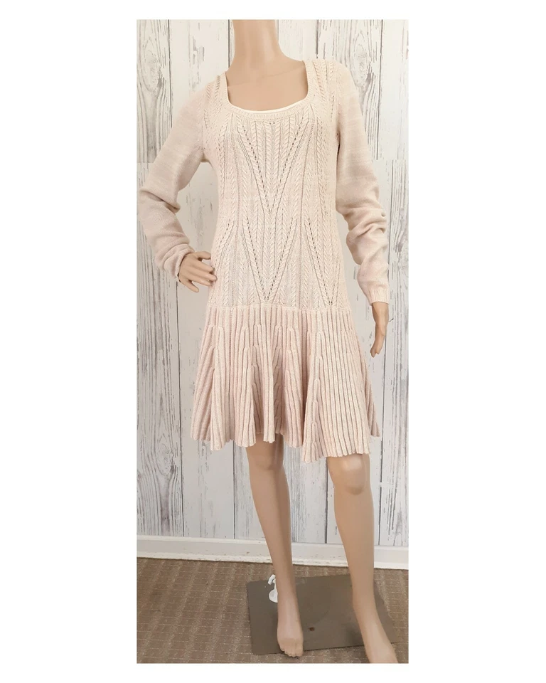 Vestido Suéter Victoria's Secret Avena Beige Cintura Caída 2 Piezas Tejido Abierto Pequeño Foto 4 de 4