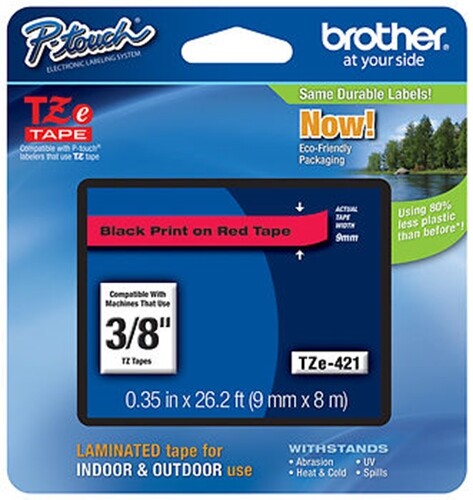 Cinta P-touch Brother 3/8" (9 mm) negra sobre roja para etiquetadora PT1290, PT-1290 - Imagen 1 de 1