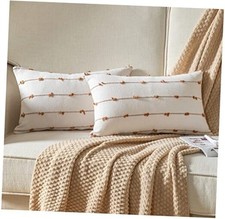 Boho Throw Pillow Covers 12x20 inches 20" x 12" Pack of 2 Brown Off White