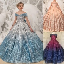 Girl Pageant Dress Sparkling Sequin Flower Kid Formal Birthday Party Prom Gown