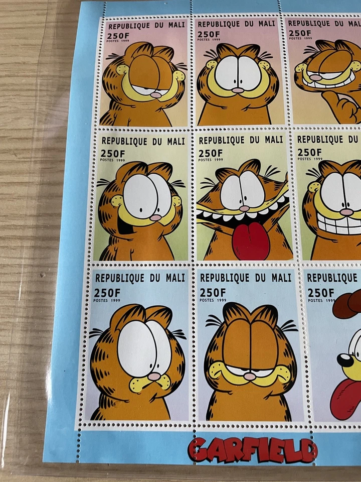 Hoja de estampillas de Malí Garfield 1999 - certificado de autenticidad MNH. Foto 2 de 4