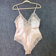 Vintage Victoria s Secret Pink Lace Bodysuit Teddy Front Lace Up M
