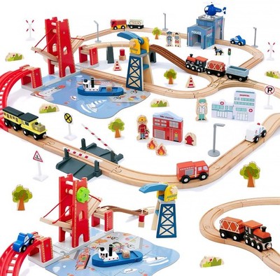 Holz Eisenbahn Set 117 Stück Kinder Spielzeug Erweiterbar