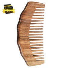 Wooden Comb, Natural Sandalwood Wide Tooth Combs Handmade Anti-Static Wood Comb 