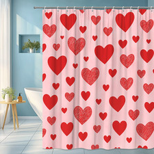 Charming Red Hearts Shower Curtain for Cute Kids Bathroom Decor