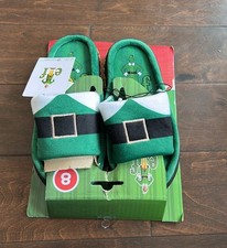 New Elf Slippers Sz 8 Christmas Gift Green Multicolor Open Toe Slides