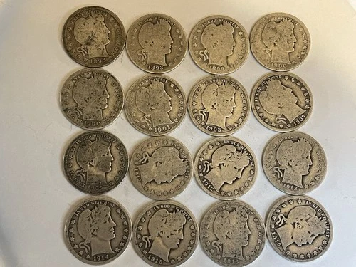Lot Of 16 Barber Quarters 90% Silver All Readable Dates
