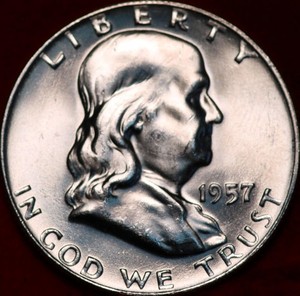 Uncirculated 1957-D Denver Mint Silver Franklin Half
