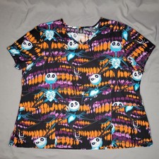 Nightmare Before Christmas Shirt Womens 2XL Jack Skellington Halloween Scrub Top