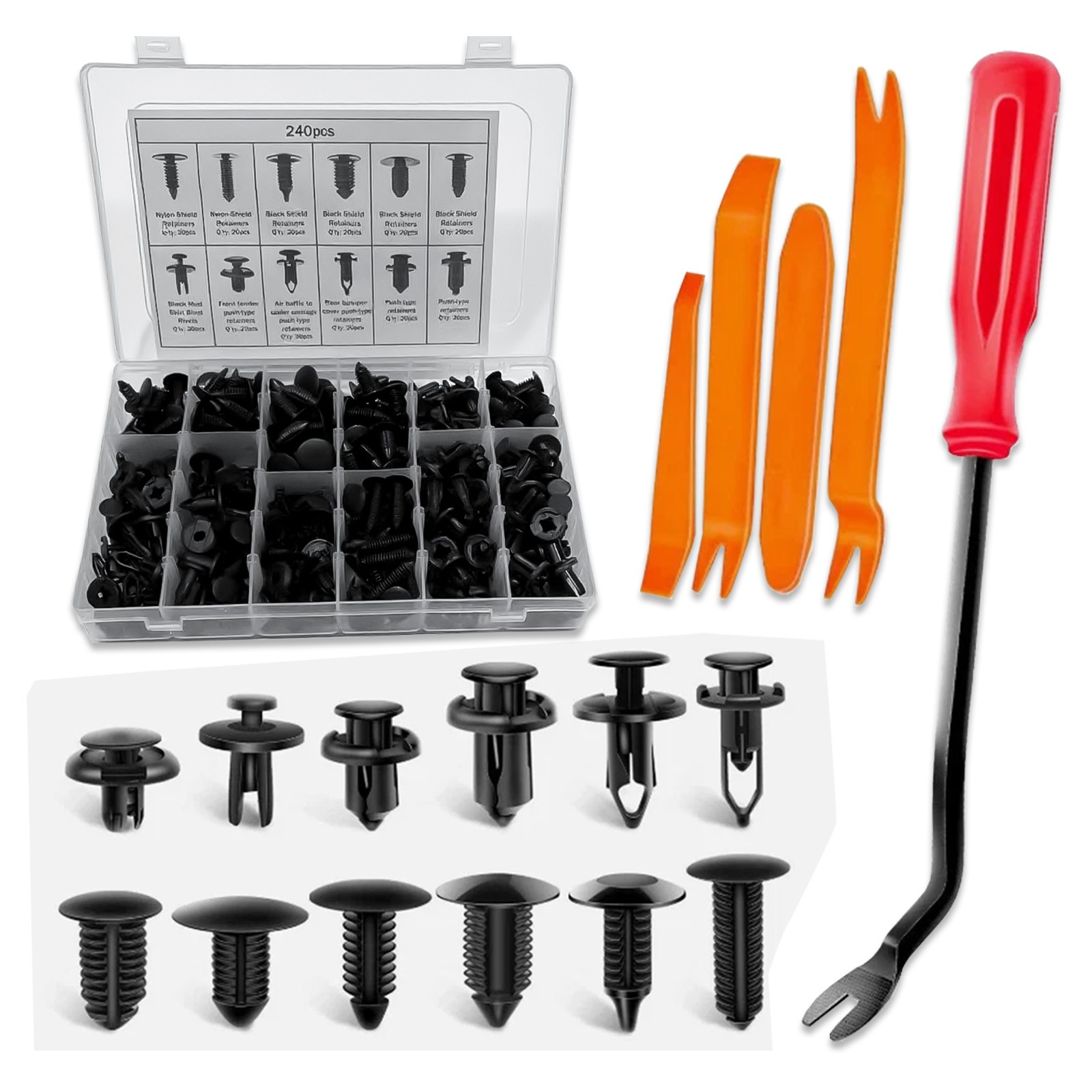 240pcs Auto Car Bumper Retainer Clips Kit Fastener Remover Push Pin Rivet Screw