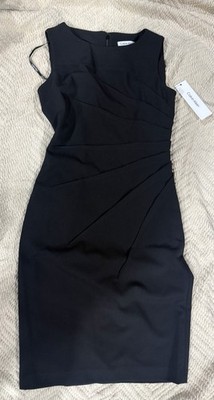 Calvin Klein Womens Rouche Design Sleeveless Knee-Length Black Dress Size 2 NWT