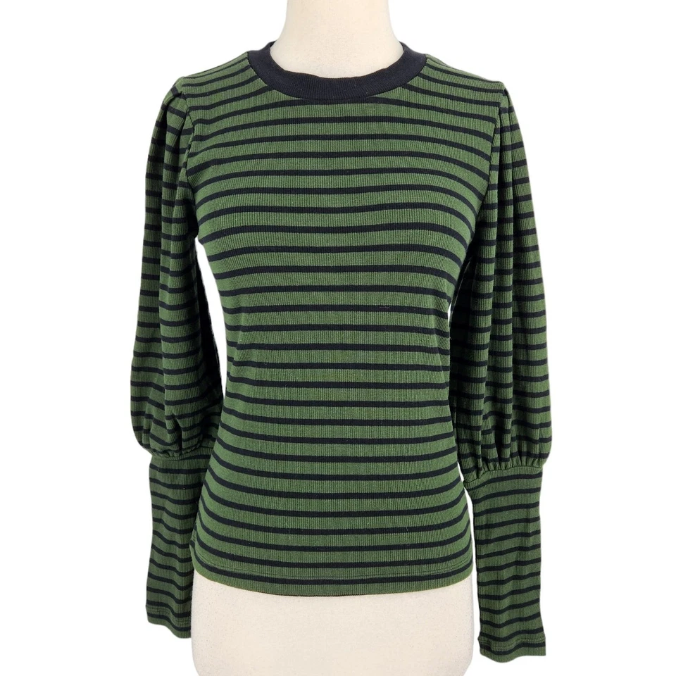 OFERTA DKNY Jeans Verde Negro Rayas Manga Cortón Pullover Tejido Top Suéter Pequeño Foto 2 de 4