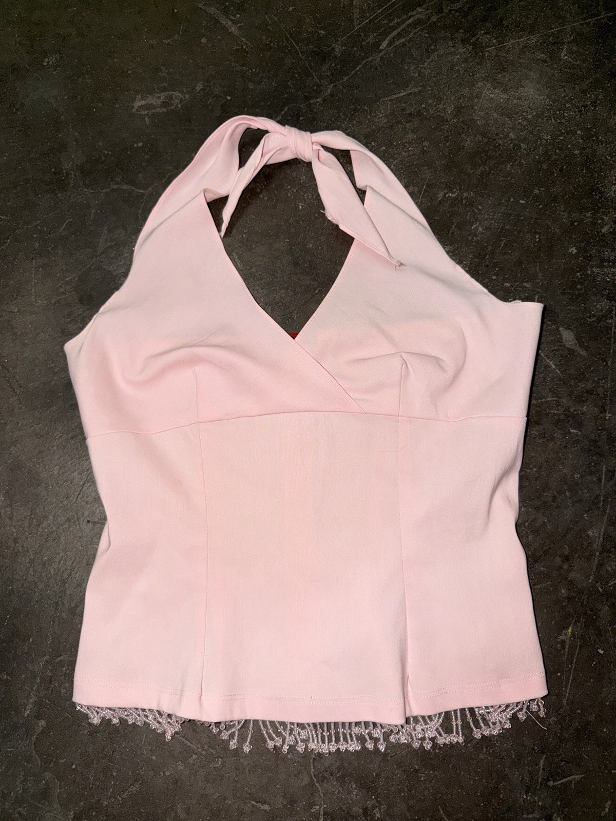 Vintage 90s Y2K Pink Beaded Party Halter Top Disco Preppy Girl Rave Medium