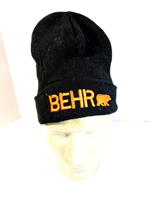 #ad BEHR Black Beanie One Size orange logo Adult Men Stocking Cap $9.99