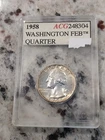 1958 Washington Quarter Uncirculated in an old holder