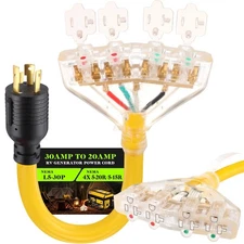 1.5 FT 30 Amp to 20 Amp 110V Generator Distribution Adapter Compatible with N...