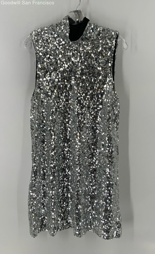 NWT Nasty Gal Silver Sequin Sleeveless Halter Neck Shift Womens Dress Size 4