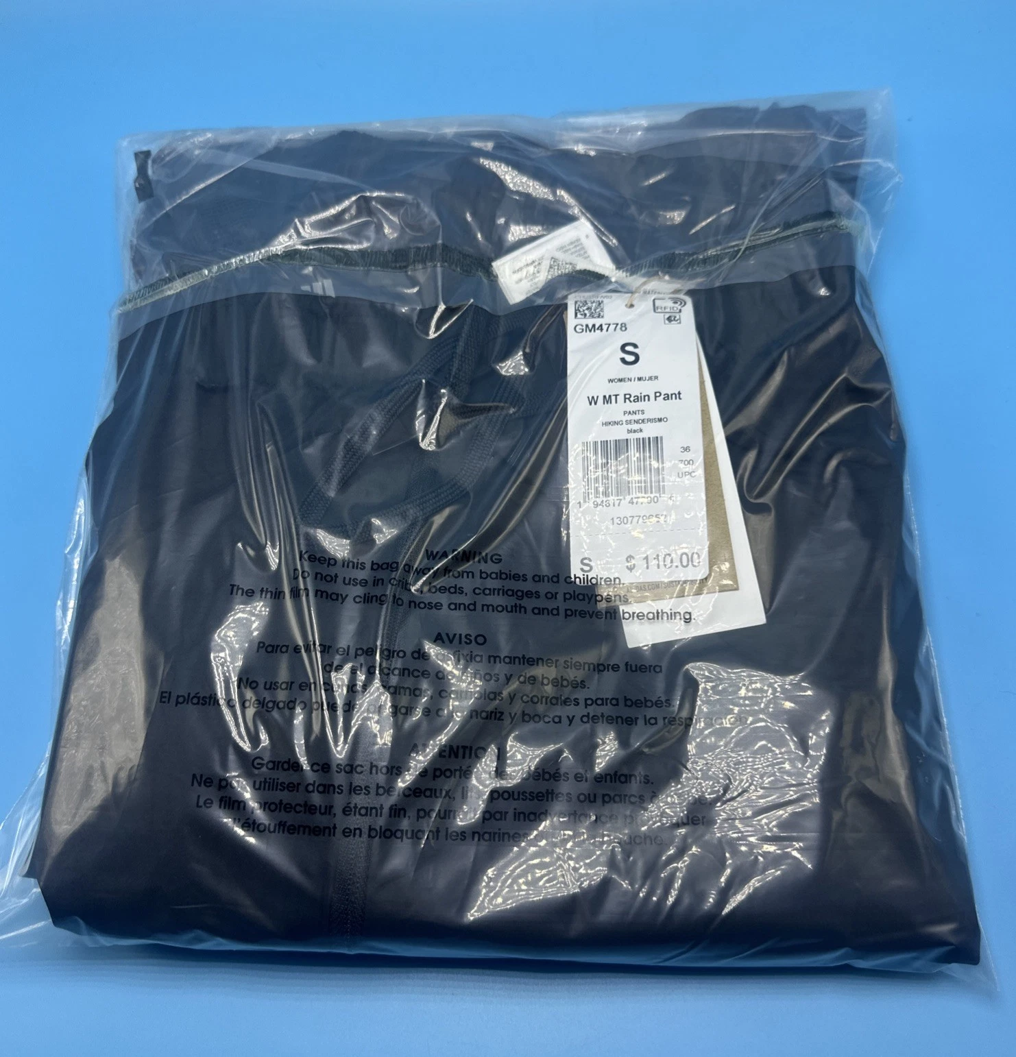 Adidas Terrex Rain Pants Mens Size Small Black Straight Leg GM4778