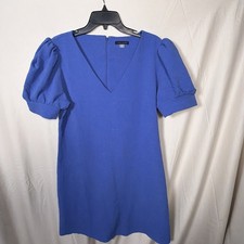 Tommy Hilfiger Women’s Blue Floral Textured V-Neck Puff Sleeve Dress Size 14
