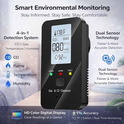 Steadfast haven co detector, 4-in-1 Detector with HD Screen, Home, Apartment
