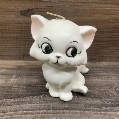 Cat Candle Vintage 1950s White Never Burned Mid Century Cute Kitty Decorative 