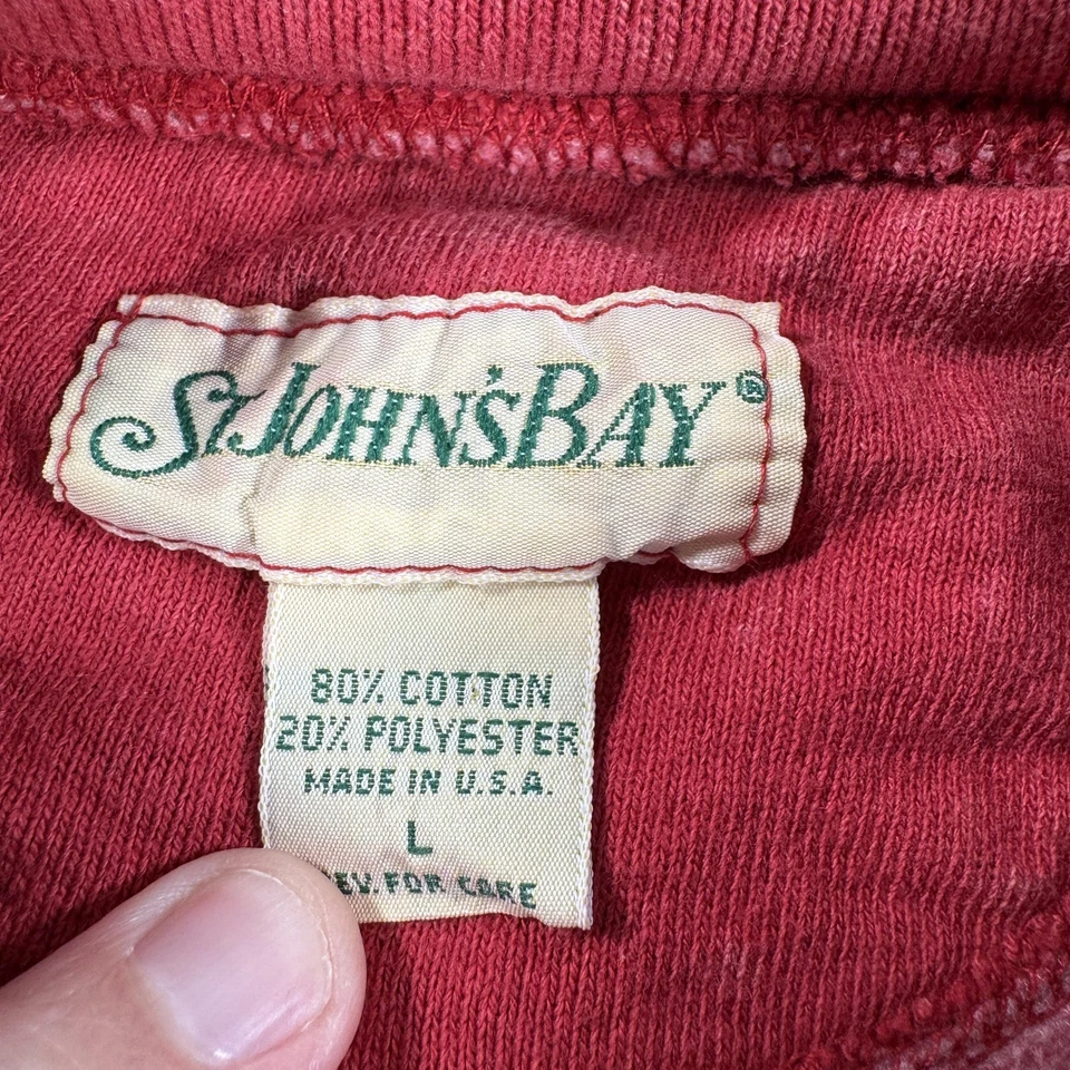 复古 St Johns Bay 运动衫男式红色粉红色鸭图案自然美国制造 90 年代 L — 第 3/4 张图片