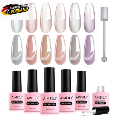 Cat Eye UV Gel Nagellack Set 6 Farben langanhaltend, vegan, mit Magnet