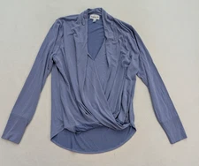 Veronica M Women's Top Size L Purple Blue Stretch Knit Long Sleeve Faux Wrap