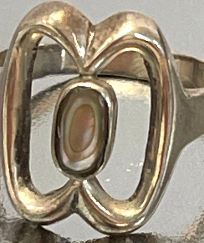 Mexico Abalone Sterling Silver Women's Signed Ring Shell Inlay Size 6.5 Vintage - Image 2 of 4