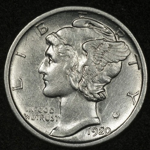 1920-D MERCURY DIME FLASHY AU+