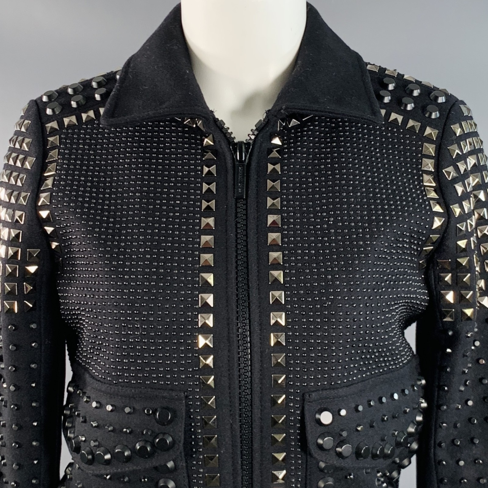 MICHAEL by MICHAEL KORS Size S Black Wool Blend Studded Cropped Jacket image 2