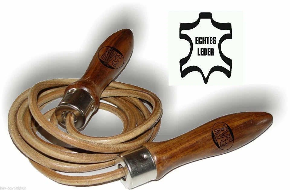BAY® JUMPTIME Echt LEDER Profi Springseil mit Kugellager Holz Gewicht Holzgriffe