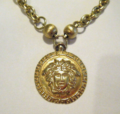 Vintage 80er Versace Italien 14K 585 Gelbgold 30'' Medusa Anhänger Kette Halskette