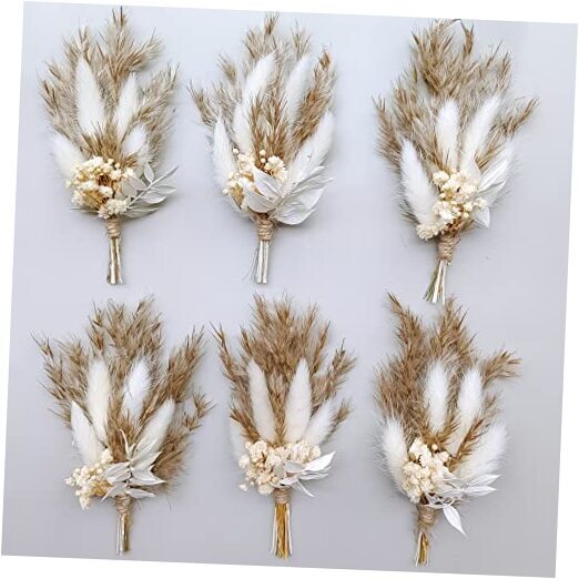 Mini Dried Flower Bouquet Set of 6, Boho Wedding Decor, Boutonniere for White