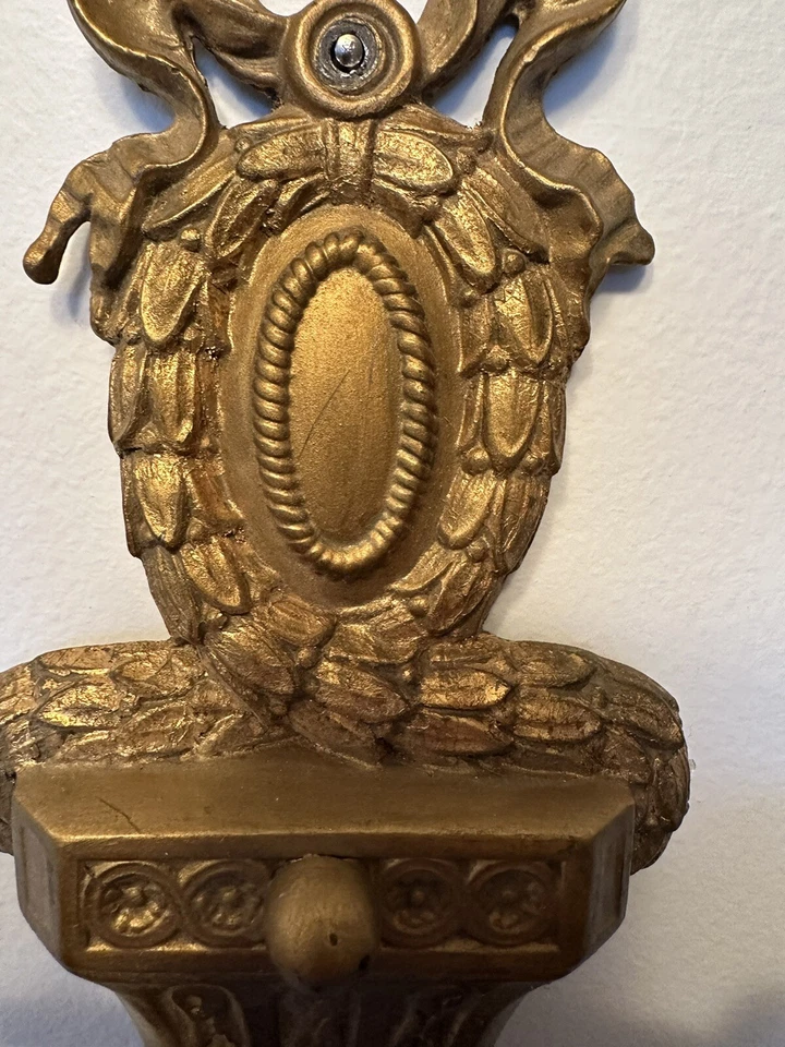 Neoclassical ornate bronze wall candelabra, Gilded Bronze Metal. - Image 2 of 4