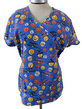 Halloween Scrubs size M short sleeve V neck 2 pockets Cassandra O pumpkin emoji